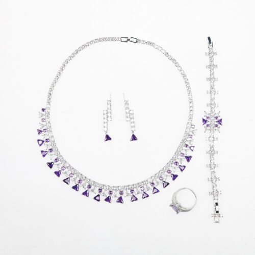 Luxury 4‑Piece Zircon Necklace, Earrings, Bracelet & Ring Set – Wedding & Banquet Jewelry