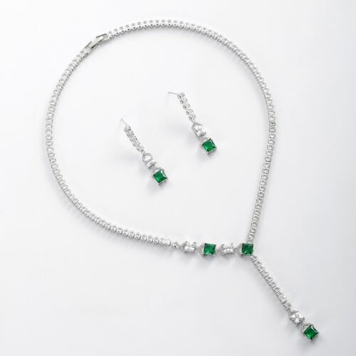 Style Diamond-Encrusted Square Necklace & Earrings Set