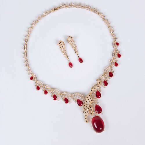 Exaggerated Leopard Zircon Jewelry Necklace & Earrings Set