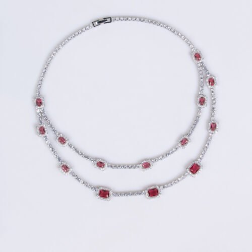 European & American INS Hip‑Hop Fashion Shiny Zircon Stacked Necklace & Earrings Two‑Piece Set