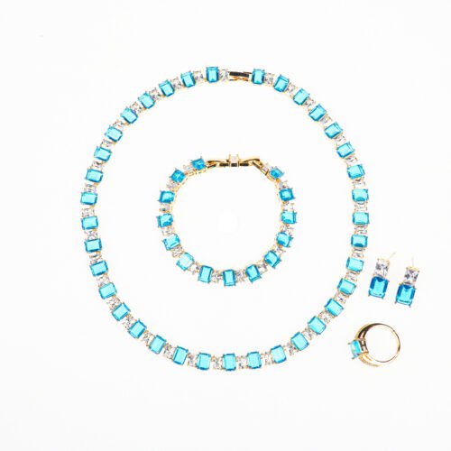 Color Treasure Bridal Zircon Jewelry Set – Light-Luxury Necklace, Earrings & Bracelet