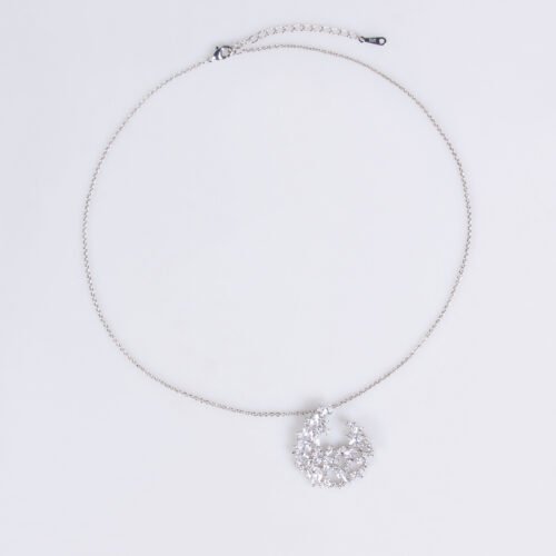 Minimalist Floral Irregular Crescent Zircon Pendant Necklace – Elegant Copper Inlaid Birthday