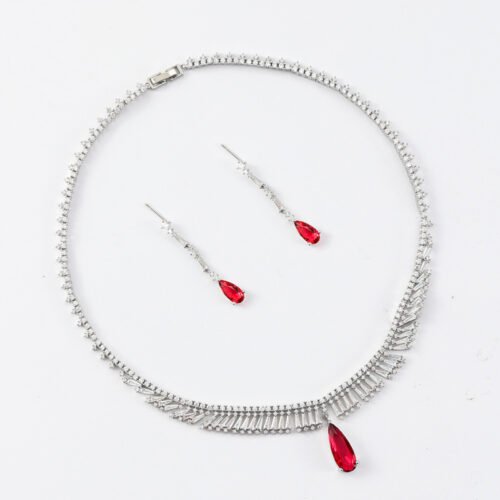 Elegant Zircon Drop Necklace & Earrings Set – White Gold Plated Luxury Jewelry