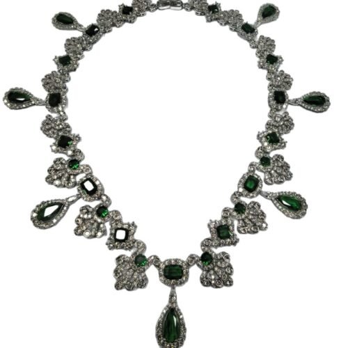 Custom Louvre Palace Zircon & Colored Gemstone Necklace & Earrings Set – Luxury Floral Geometric Jewelry