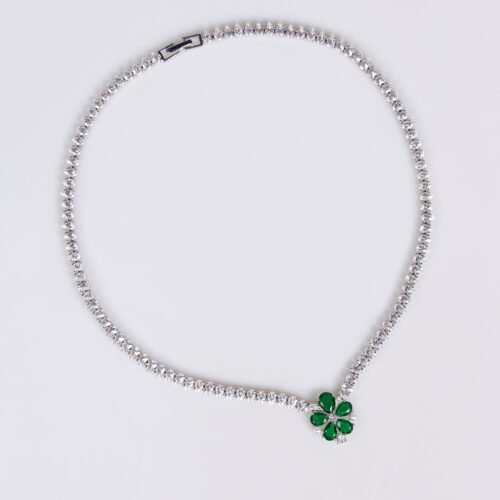 Korean‑Style Flower Zircon Necklace & Earrings Set – Elegant Floral Pendant Jewelry