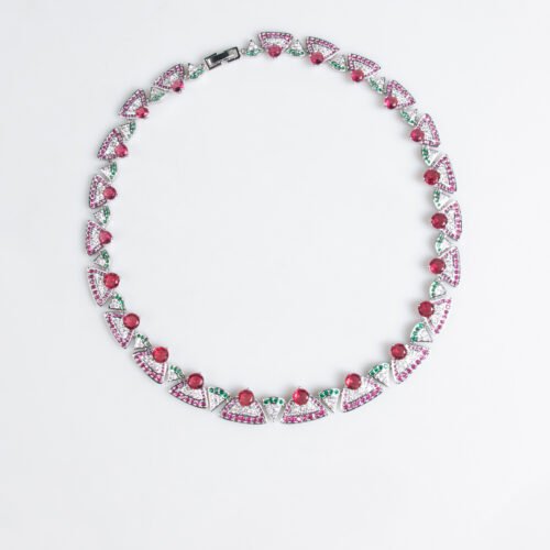 Cross‑Border Ruby Tassel Long Fan Necklace & Earrings Set