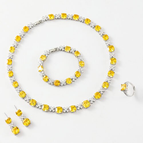 Hip‑Hop Style Zircon 4‑Piece Jewelry Set – Necklace, Earrings, Bracelet & Ring