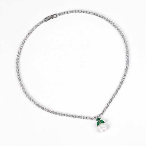 Korean Style Zircon & Faux Pearl Collarbone Necklace – Trendy Diamond‑Look Fashion Jewelry