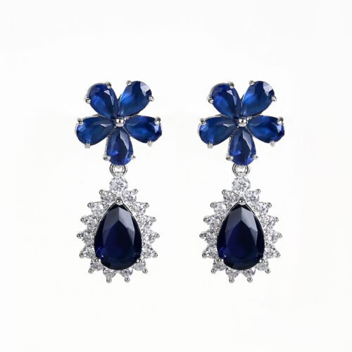 Korean‑Style Petal Water‑Drop Zircon Earrings – Super Shiny Flower Luxury