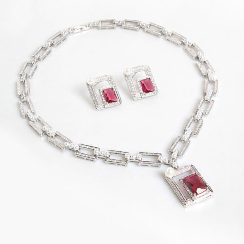 European & American Simple Square Geometric Pearl Necklace & Earrings Set