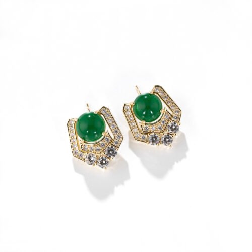 Autumn/Winter New Geometric Jadeite Stud Earrings - High-End Luxury Evening Earrings - Retro and Versatile