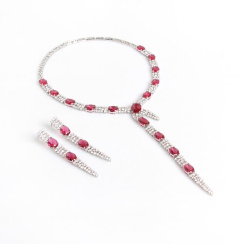 European & American Luxury Zircon Tassel Long Earrings & Pendant Necklace Set