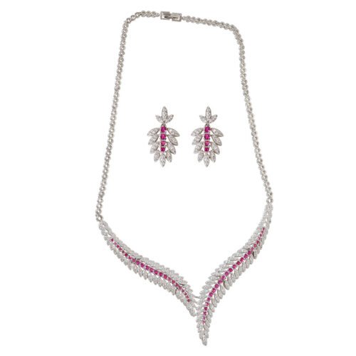 High‑End Zircon Leaf Necklace & Earrings Set – Elegant Fashion Jewelry for Women