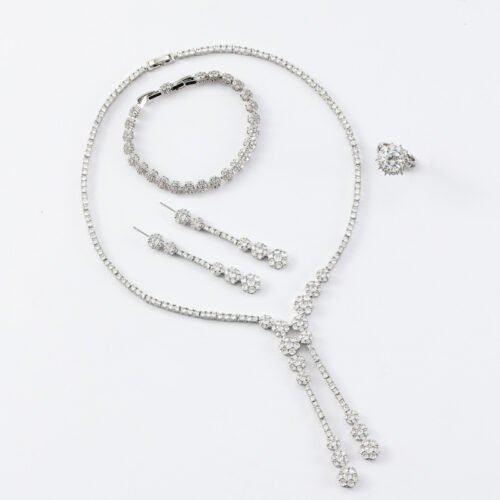 European Zircon Jewelry 4‑Piece Set – Necklace, Earrings, Ring & Bracelet