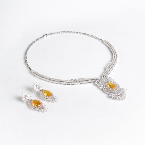 Light‑Luxury Sunflower Teardrop Zircon Necklace & Earrings Set