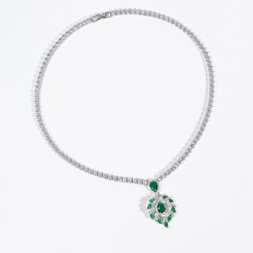 Luxury Zircon Flower & Leaf Water Drop Necklace & Earrings Set – Elegant High‑End Fashion Jewelry