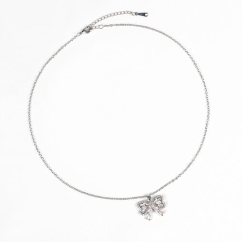 New Sparkling Diamond Bow Tassel Water Drop Clavicle Necklace — Light Luxury Forest‑Style Niche Design