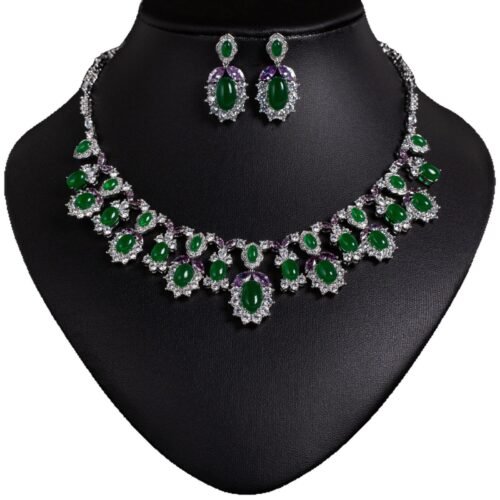 Mixed Color Zircon Necklace & Earrings Set – Custom Hai Lian Niche Jewelry